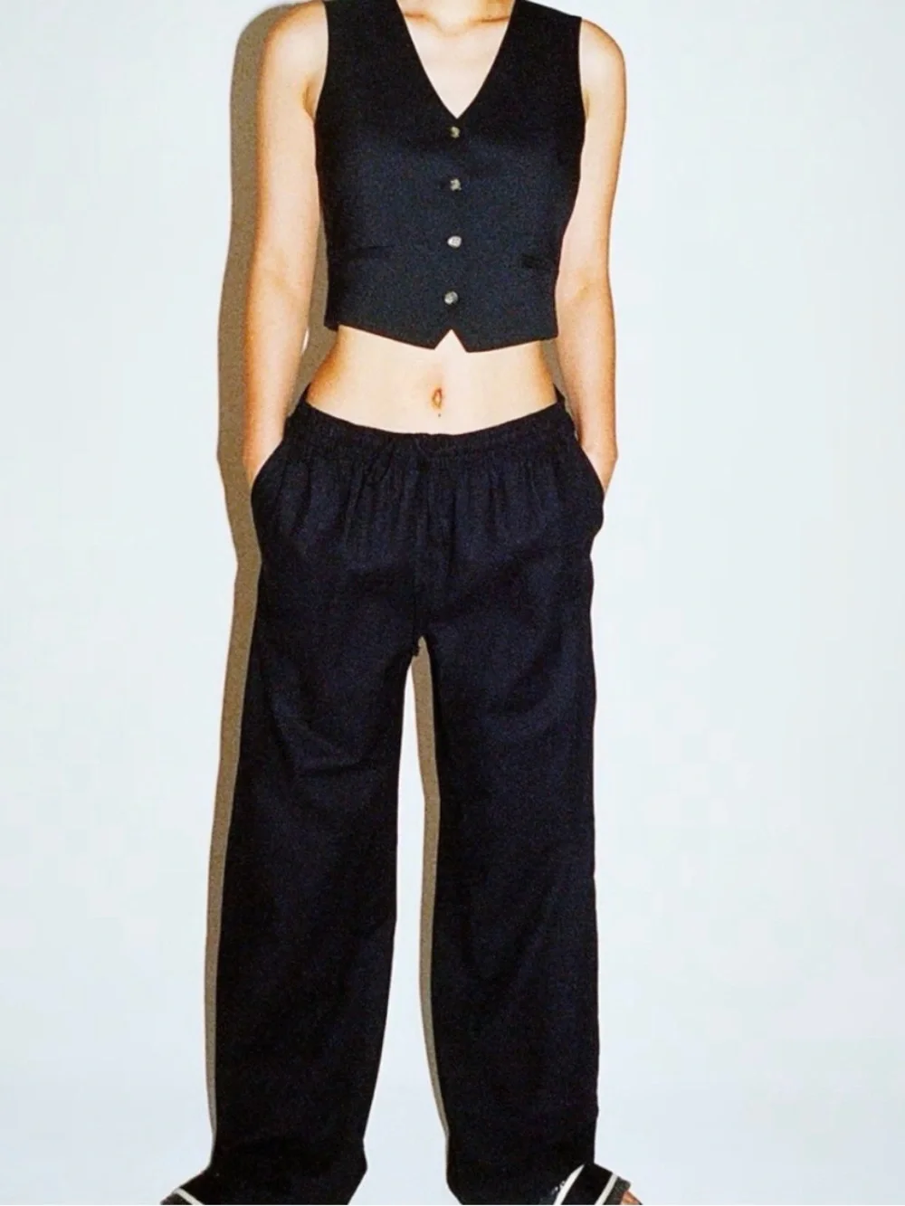 H&M Classic Wide-Leg linen Pants - Black